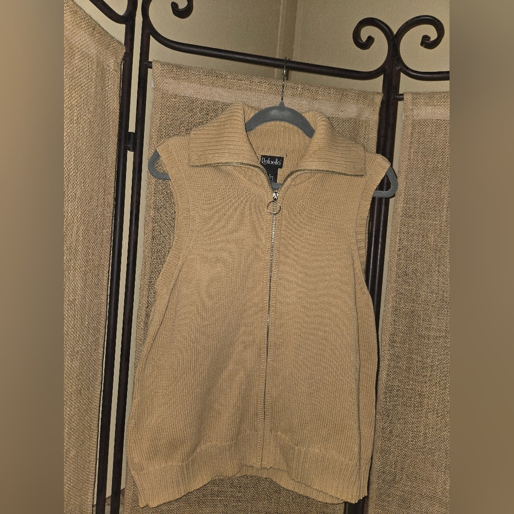 90s Y2k RafaelleTan Sleeveless Zip-Up Sweater Vest 100% Cotton Size Large